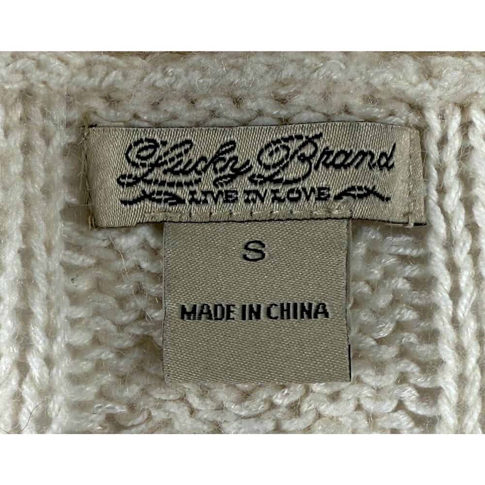 Lucky Brand Ivory Cable Knit Sweater Sz S Wool Blend Boho - Picture 2 of 7